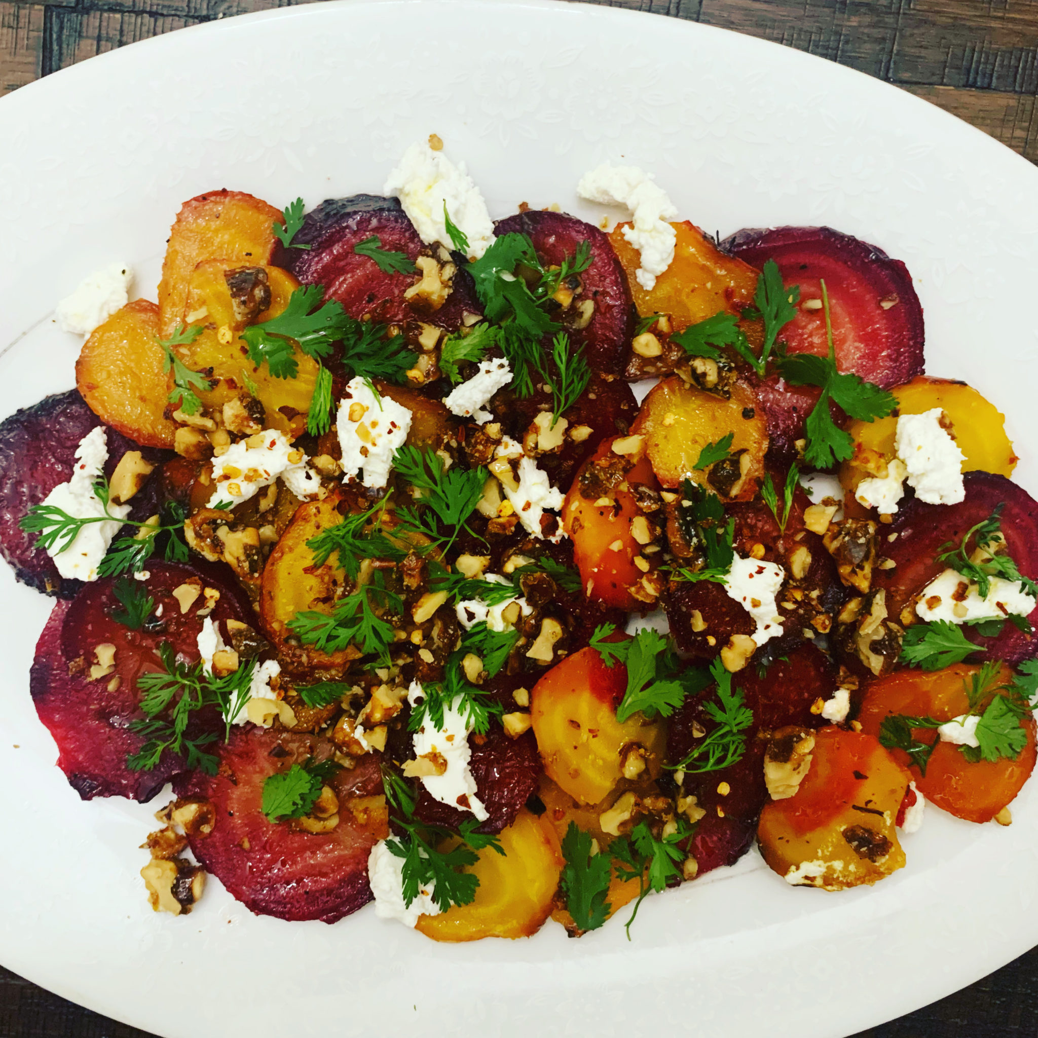 Salt Baked Beets with goat cheese and caramelized walnuts The Sylvia